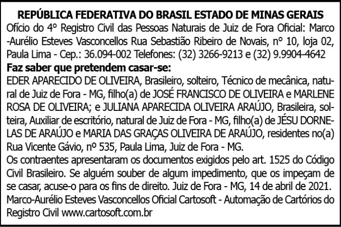 República Federativa do Brasil de Estado de Minas Gerais 4 AVISO DIEGO