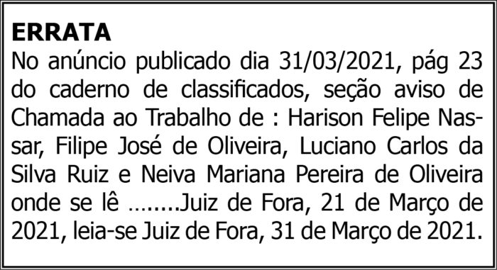Errata Caderno de Classificados 4 COM ERRATA