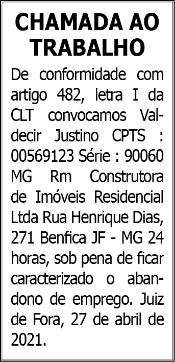 Chamada ao Trabalho 4 COM VALDECIR