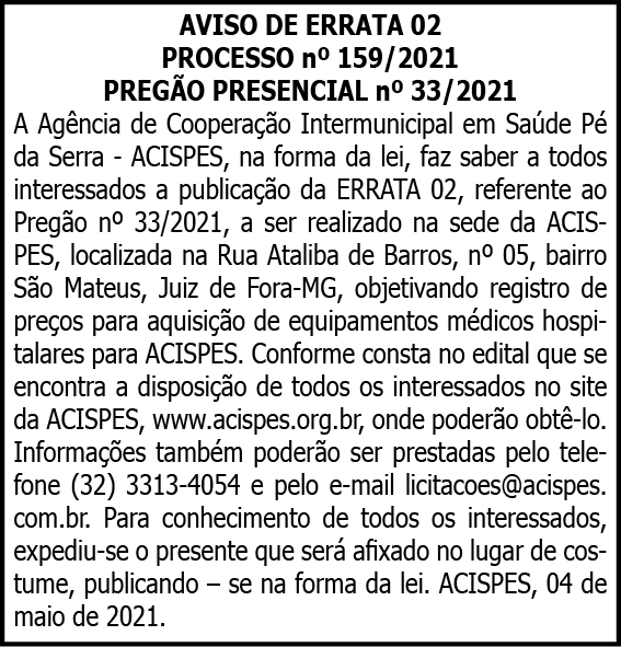 Aviso de Errata 02 - Acispes 4 1 ACISPES 159