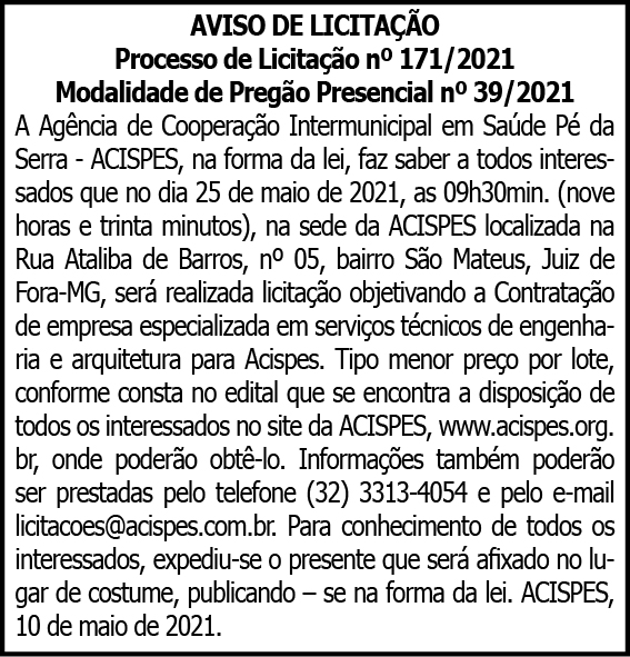 Acispes - Licitação Nº 171/2021 4 1 ACISPES 171