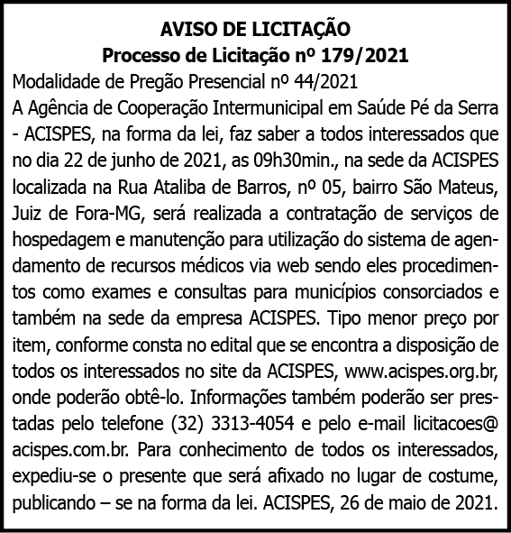 Acispes - Credenciamento Nº 179/2021 4 1 ACISPES 179