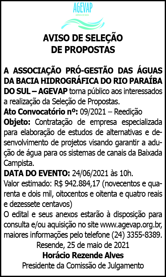 Agevap - Aviso de Seleção 4 1 AGEVAP 09