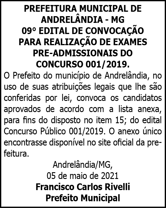 Prefeitura Municipal de Andrelândia - MG 4 1 ANDRELANDIA 001