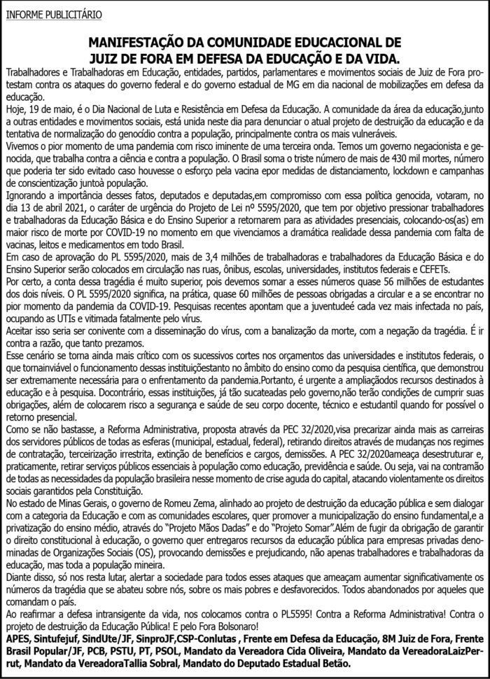 Manifestação da Comunidade Educacional de Juiz de Fora 4 1 APES