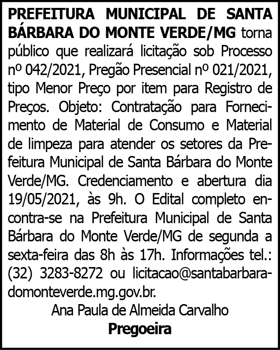 Prefeitura Municipal de Santa Bárbara do Monte Verde - MG 4 1 BARBARA 042