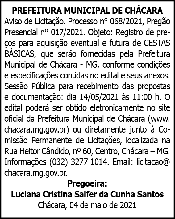 Prefeitura Municipal de Chácara - MG 4 1 CHACARA 068