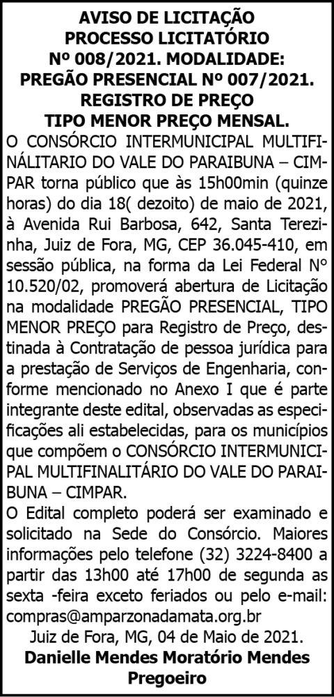 Aviso de Licitação 4 1 CIMPAR 008