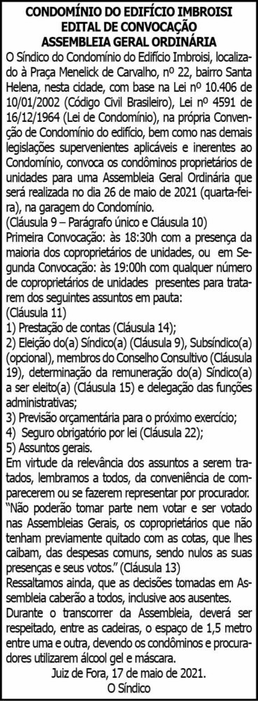 Cond. do Ed. Imbroisi - Edital de Convocação 4 1 IMOBROISI