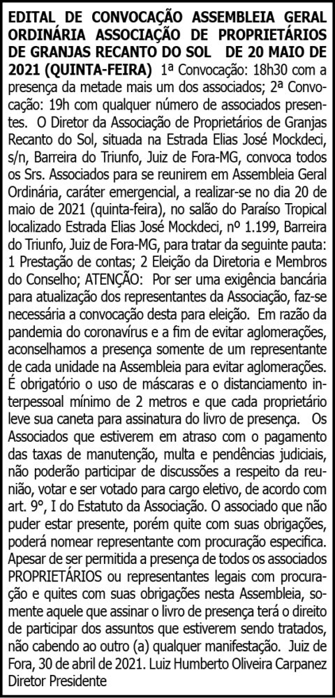 Edital de Convocação 4 1 RECANTO DO SOL