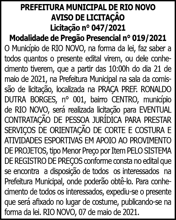 Prefeitura Municipal de Rio Novo 4 1 RIO NOVO 047