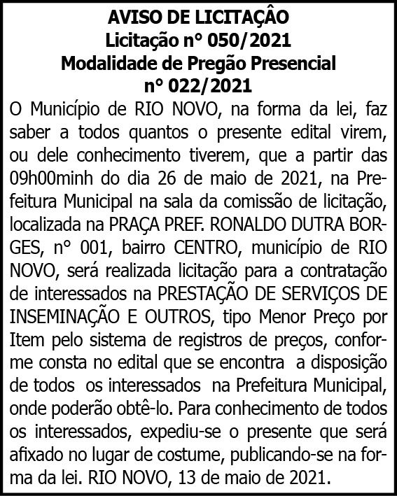 Município de Rio Novo - Licitação Nº050/2021 4 1 RIO NOVO 050