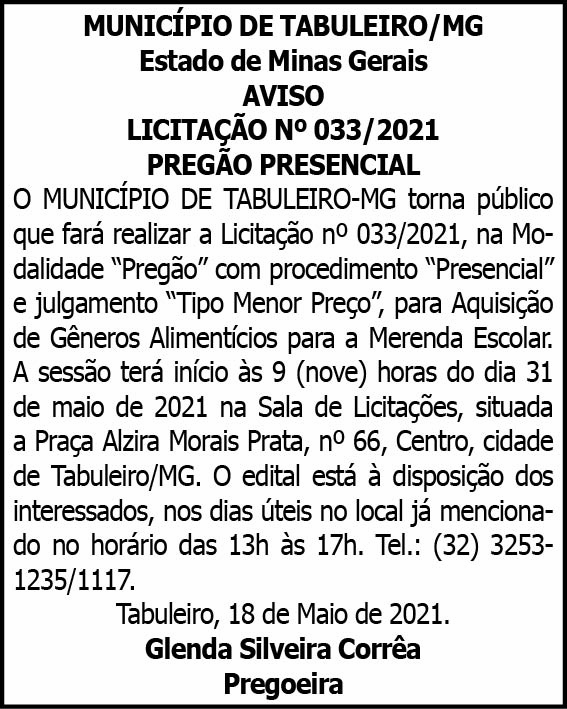 Município de Tabuleiro - Licitação 4 1 TABULEIRO 033