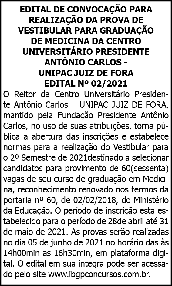 Unipac - Convocação para vestibular 4 1 UNIPAC
