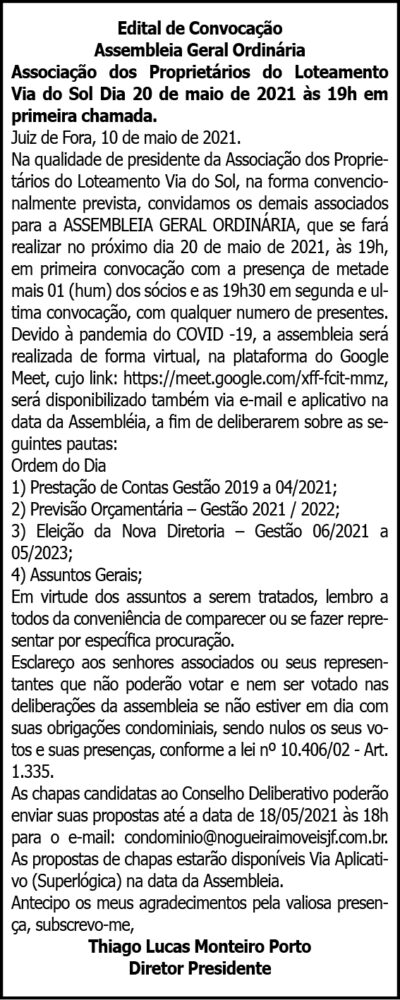 Edital de Convocação 4 1 VIA DO SOL
