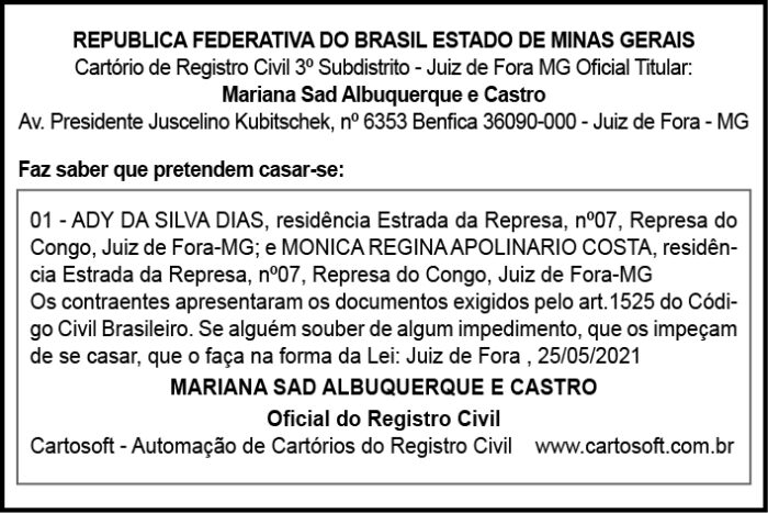 Cartório de Registro Civil 4 AVISO ADY