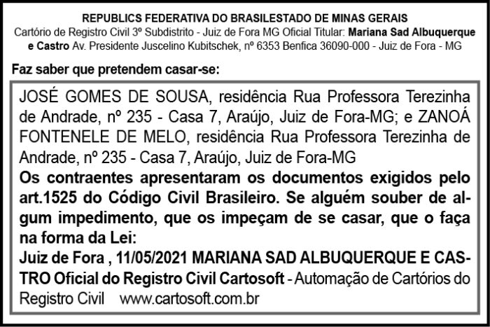 Republica Federativa do Brasil do Estado de Minas Gerais 4 AVISO JOSE GOMES