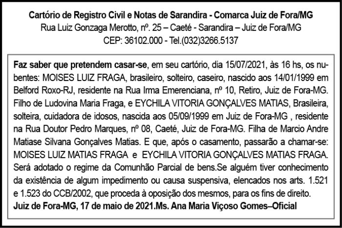 Cartório de Registro Civil - Casamento 4 AVISO MOISES