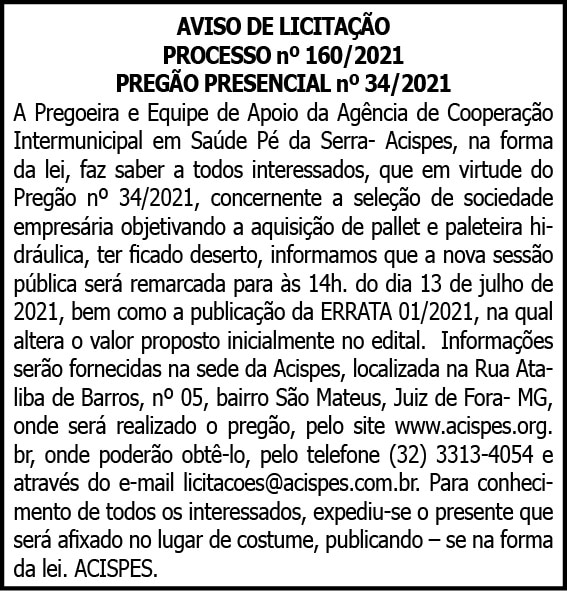 Aviso de Licitação - Acispes 4 1 ACISPES 160