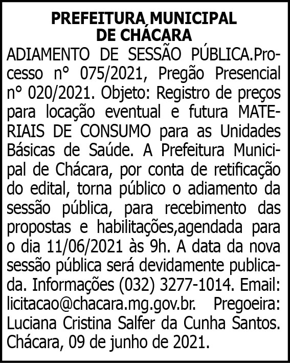 Câmara Municipal de Chácara - Processo Nº 075/2021 4 1 CHACARA 075