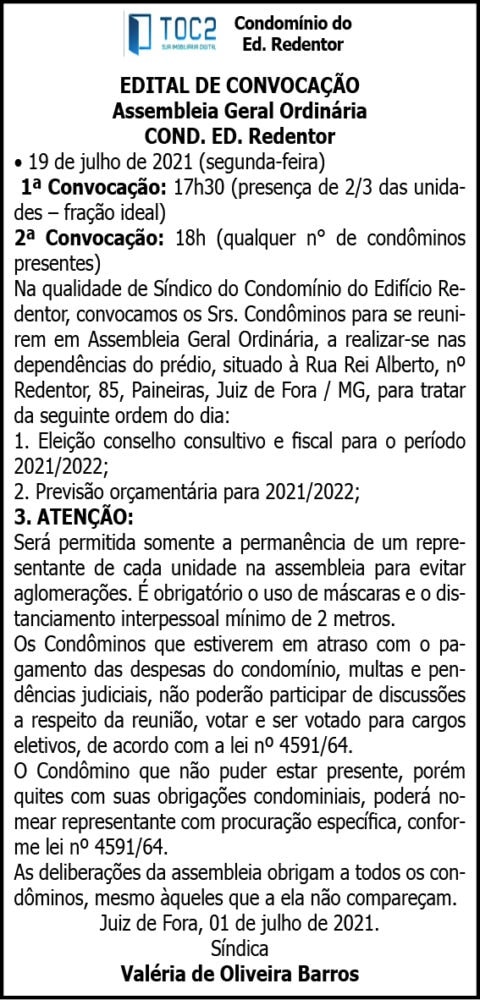 Condomínio do Ed. Redentor - Edital de Convocação 4 1 ED REDENTOR