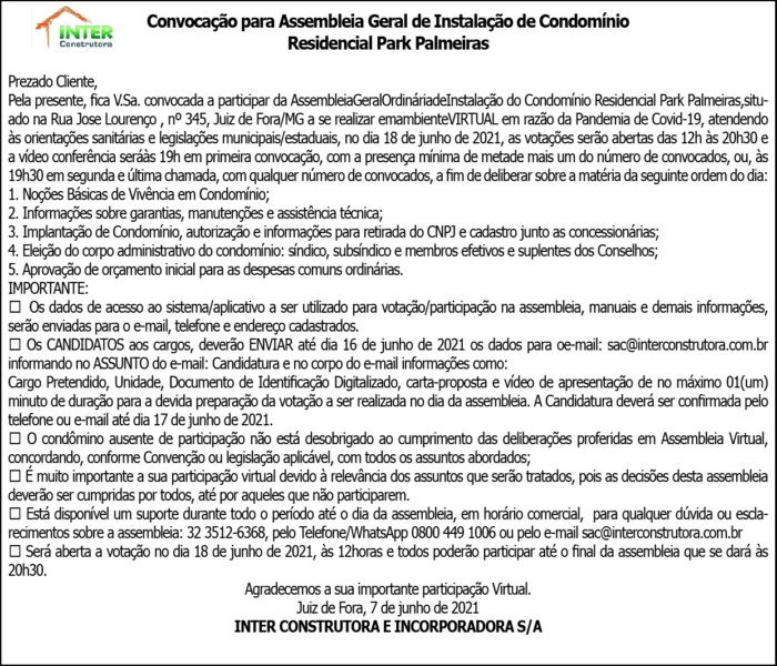 Convocação para Assembleia 4 1 PARK PALMEIRAS