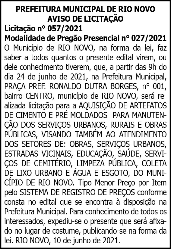 Prefeitura Municipal de Rio Novo 4 1 RIO NOVO 057