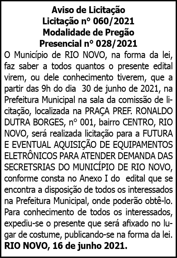 Aviso de Licitação 4 1 RIO NOVO 060