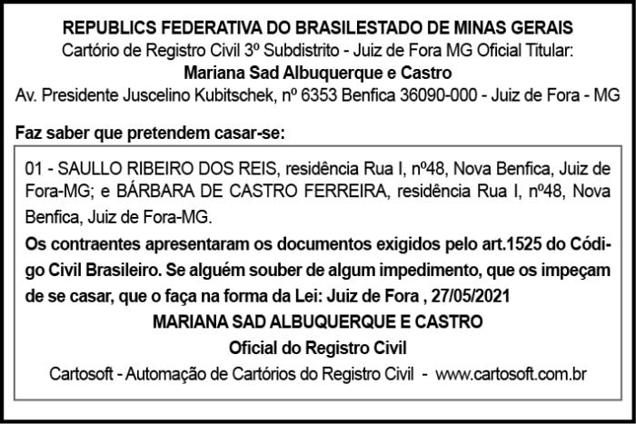 Cartório de Registro Civil - Aviso de Casamento 4 AVISO SAULLO
