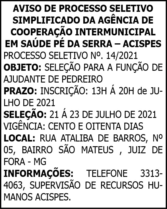 Acispes - Aviso de Processo Seletivo 4 1 ACISPES 014