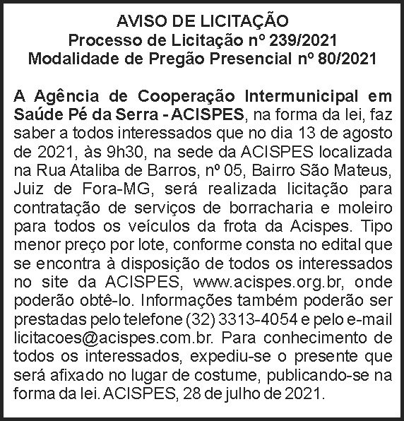 Acispes - Aviso de Licitação N239 4 1 ACISPES 239