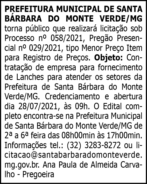 Prefeitura Municipal de Santa Bárbara do Monte Verde - MG 4 1 BARBARA 058
