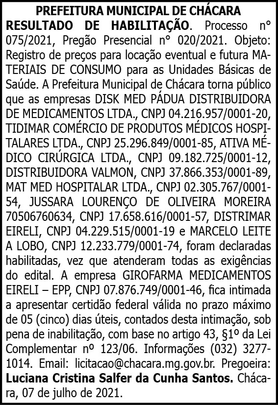 Prefeitura Municipal de Chácara 4 1 CHACARA 075