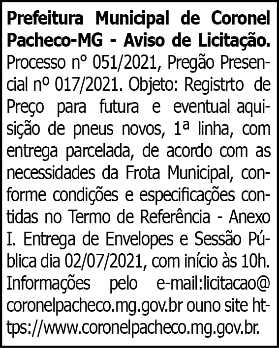 Prefeitura Municipal de Coronel Pacheco 4 1 CORONEL 051