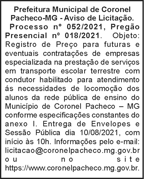 Prefeitura de Coronel - Licitação 4 1 CORONEL 052