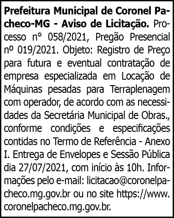Prefeitura Municipal de Coronel Pacheco 4 1 CORONEL 058