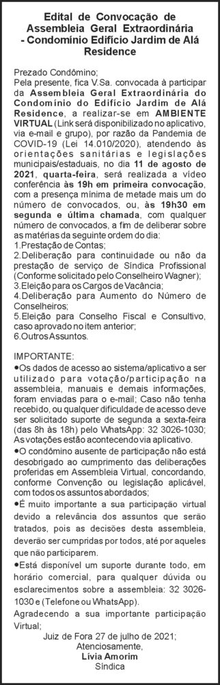 Edital de Convocação 4 1 JARDIM DE ALA