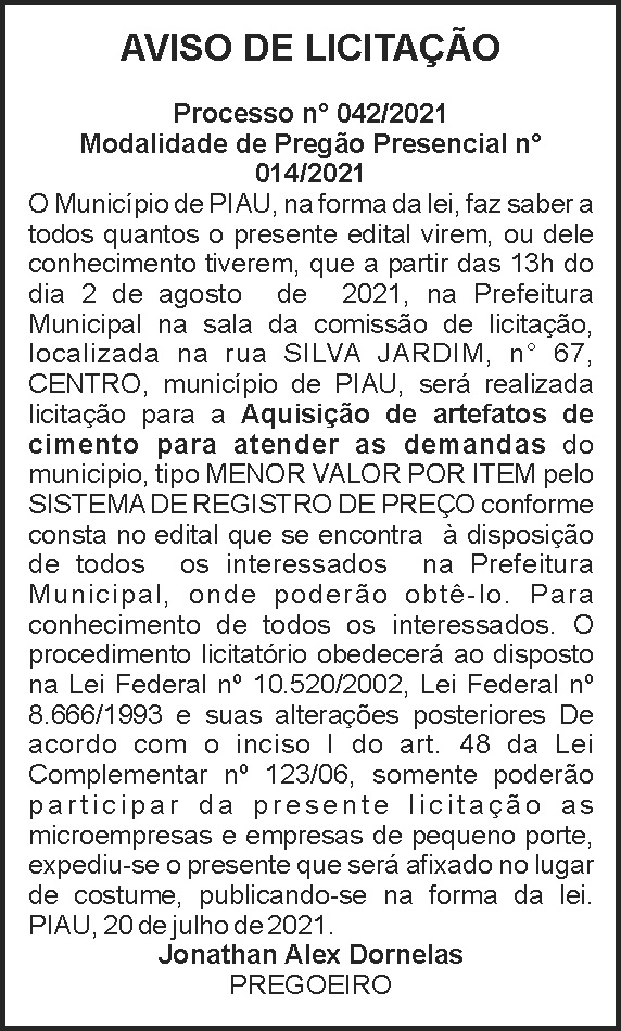 Município de Piau - Licitação 4 1 PIAU 042 1