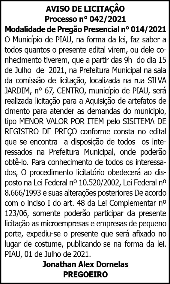 Aviso de Licitação 4 1 PIAU 042