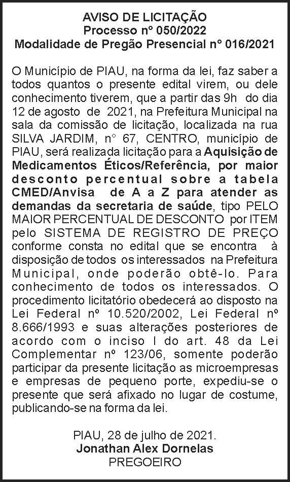 Município de Piau - Licitação 4 1 PIAU 050