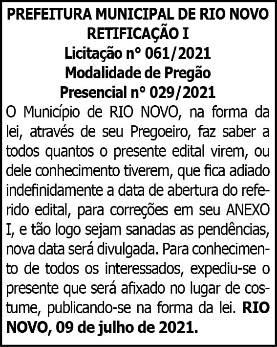 Prefeitura Municipal de Rio Novo 4 1 RIO NOVO 061