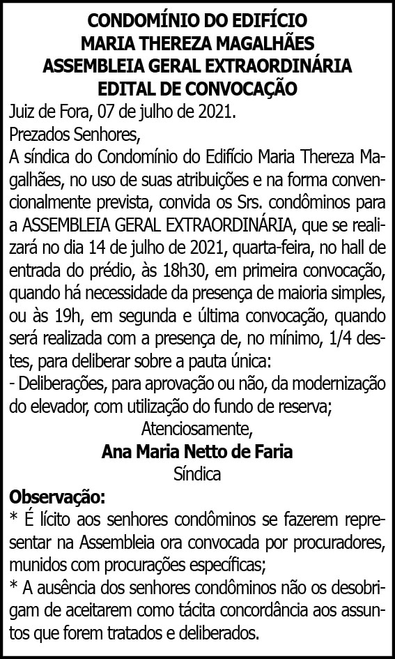 Cond. do Ed. Maria Thereza Magalhães 4 1 THEREZA