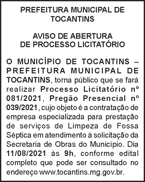 Prefeitura Municipal de Tocantins 4 1 TOCANTINS 081