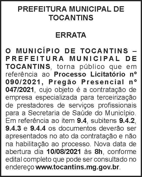 Município de Tocantins - Licitação 090 4 1 TOCANTINS 090 1