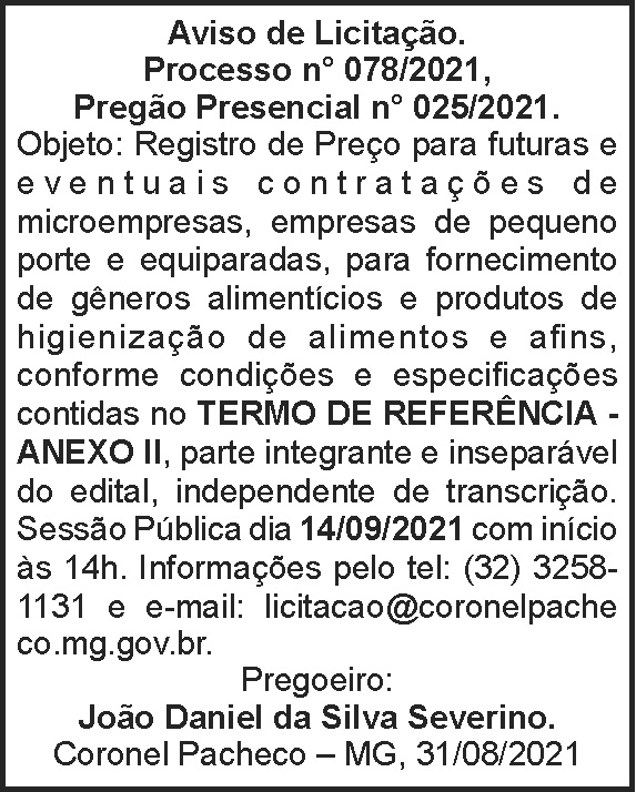 Edital - Aviso de licitação 4 1 CORONEL 078
