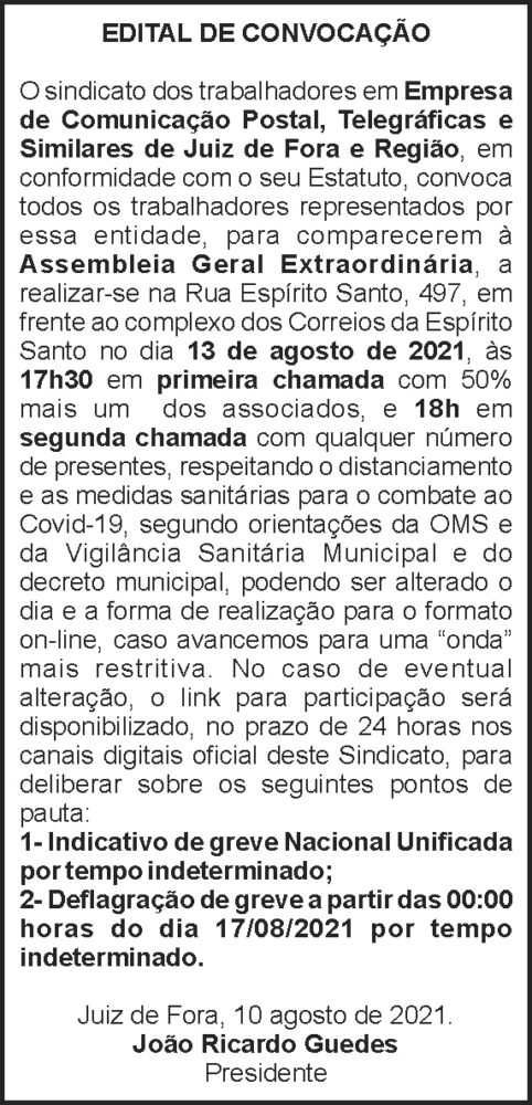Edital de convocação - Assembléia Geral 4 1 CORREIO