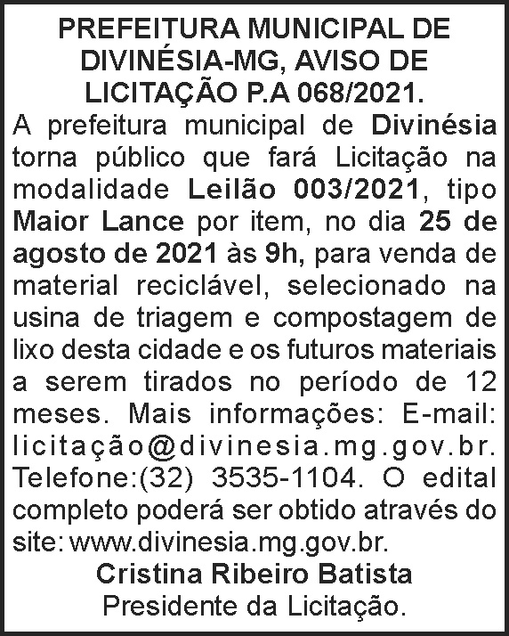 Prefeitura Municipal de Divinésia - Licitação 068 4 1 DIVINESIA 068