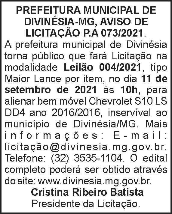 Aviso de Licitação - Divinésia 4 1 DIVINESIA 073