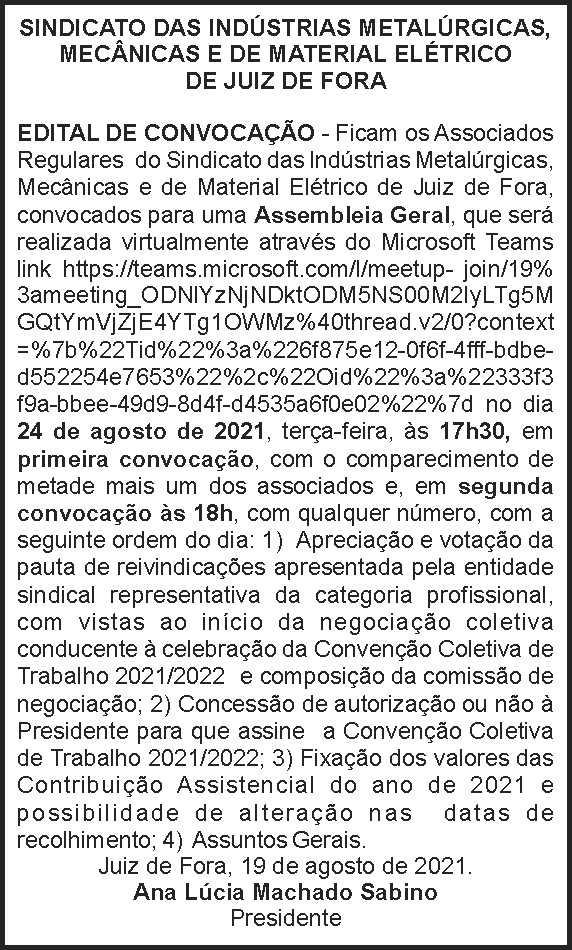Edital de Convocação Sindicato Metalúrgicos 4 1 ELETRICO