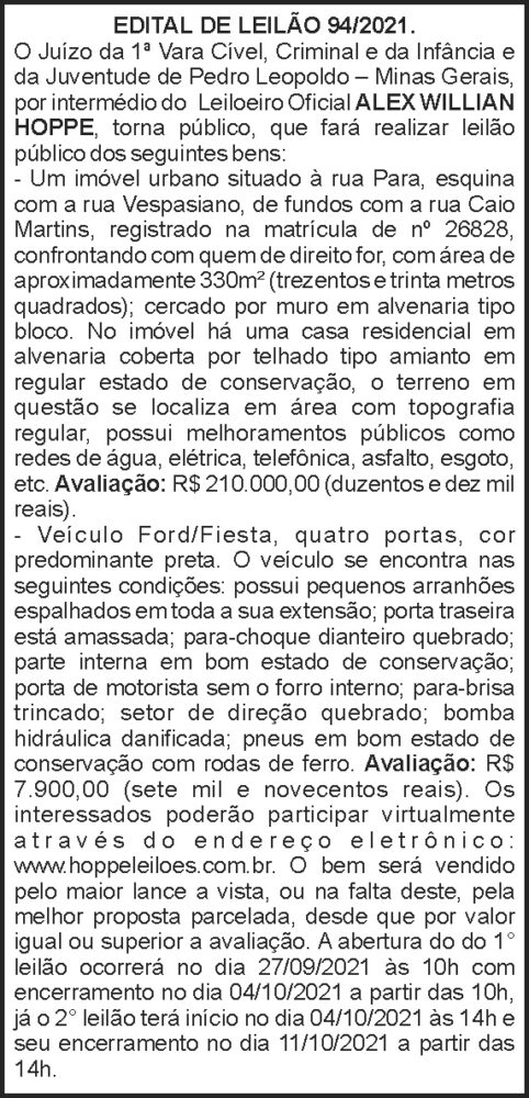 Edital de leilão - Pedro Leopoldo 4 1 LEILAO 94 2